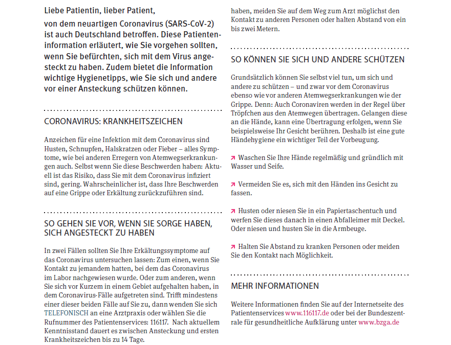Patienteninformationen der KBV zum Coronavirus