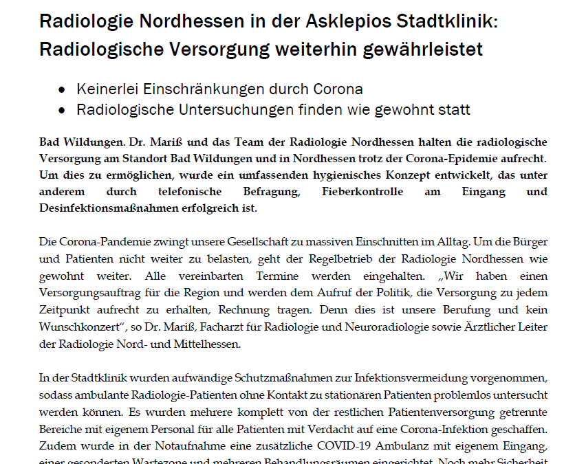 Radiologische Versorgung weiterhin gewährleistet